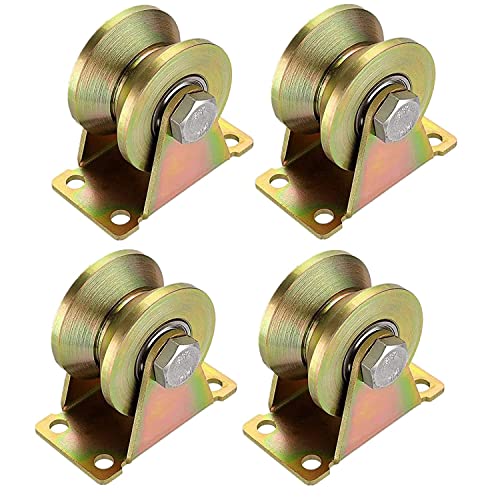 Lyplus 2" V Groove Wheel Heavy Duty Rigid Caster with Bracket for Inverted Track, Sliding Gate, Rolling Gate, Industrial Machines, Wire Rope Rail, Loading Capacity 660 lbs - 4 Pack