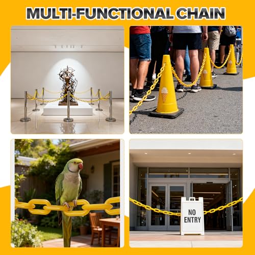 340FT Yellow Plastic Chain Links, Large Safety Chain, Plastic Barrier Chain with 70PCS S-Hooks for Crowd Control, Parking Lots, Queue Lines, Fences and Decoration by Keasue - Image 6