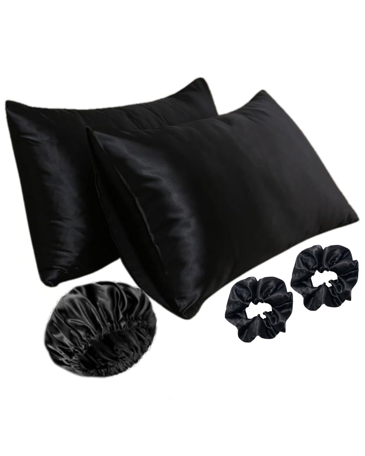 İpeksi Premium Set, İpeksi Saten Yastık Kılıfı,Saten Bone Çift Yönlü,Saten Toka,Kozmetik,Cilt Bakım,Saç Kabarması,Saç Kırılması,Düz Saç,Dalgalı Saç,Kıvırcık Saçlar için,Hediyelik,Çeyizlik (Siyah)