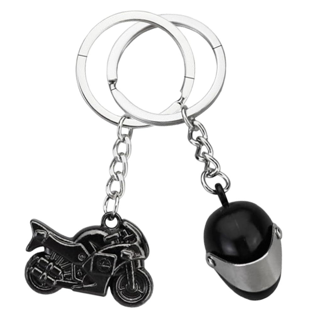 JchEnye 2 Piezas Llavero Coche Decoración Creativa, Incluye Llavero Motocicleta y Llavero Casco Negro para Motociclistas Regalo Llavero Motocicleta, Lucky Charms Conduce con Cuidado, Negro, Moderno/Casual