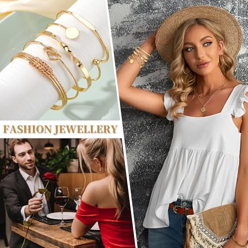 FUNOJOY Gold Bangle Bracelets Set for Women, Multi Layer Stackable Cuff Bracelets, Boho Open Adjustable Bangle Jewelry Gift for Her4