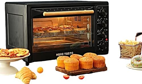 MORE TASTE Air Fryer Toaster Oven Combo Large Countertop Convection Baking Oven 1400W 32QT Roaster, Rotisserie, Dehydrator Plus Rotating Basket & Recipe, Black, Fits 12"Pizza, 6 lbs Chicken,12 Slice Toast