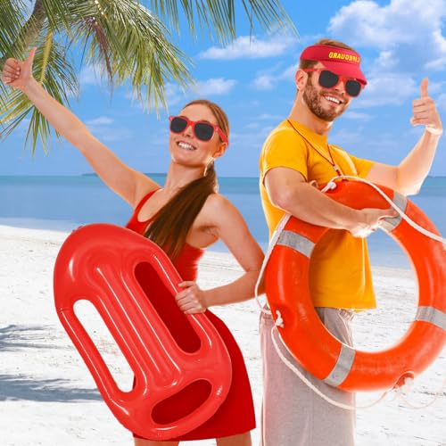 UILYNIU 4 Stück Lifeguard Fasching Kostüm Herren Damen, Lifeguard Visor Cap Sonnenbrille Sportpfeifen Boje Rettungsring, Bademeister Kostüm für Rettungsschwimmer Erwachsener Halloween Karneval (Rot)