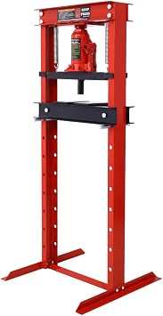 12-Ton Hydraulic Shop Press Floor Mount H-Frame Garage Press with Adjustable Table Height and Press Plates for Bending, Straightening & Metalworking Red + Steel