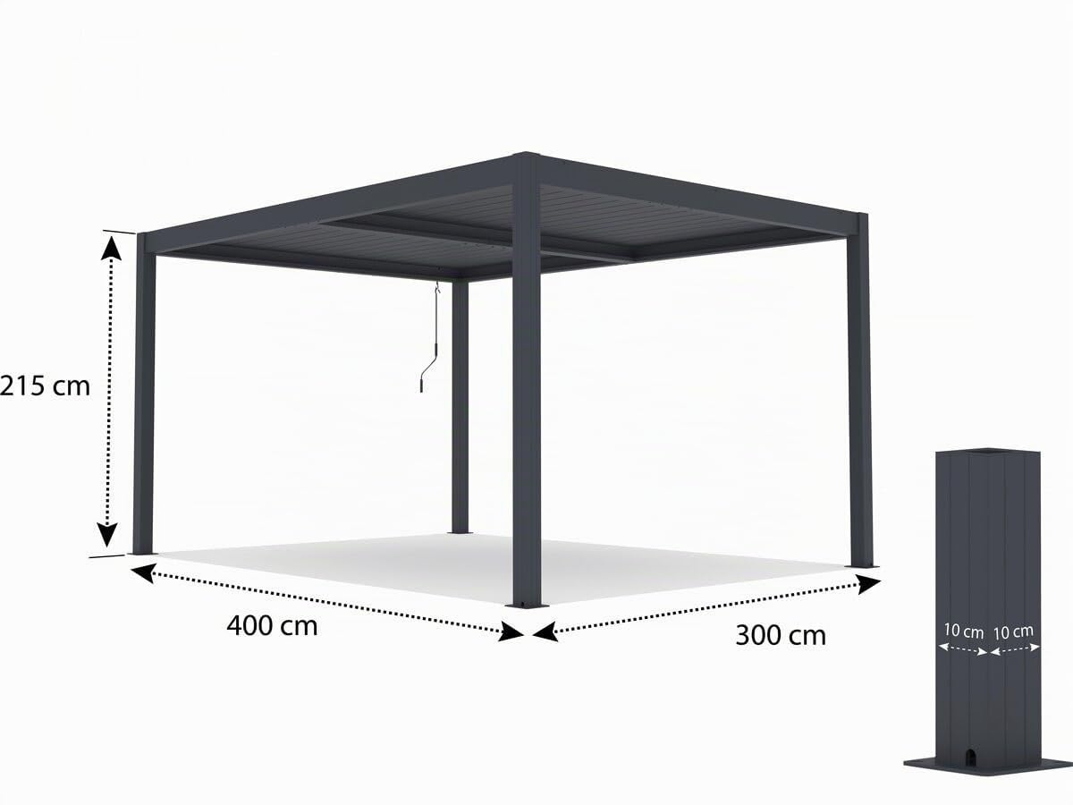 Pergola bioclimatique avec LED Windsor Premium en Aluminium 3 x 4 - Gris