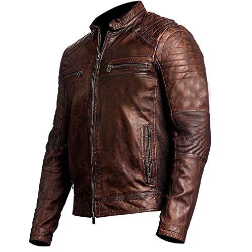 Image of SpazeUp Cafe Racer Jacket Vintage Motorcycle Retro Moto Distressed Leather Jacket | Distressed Motorcycle Jacket Men
