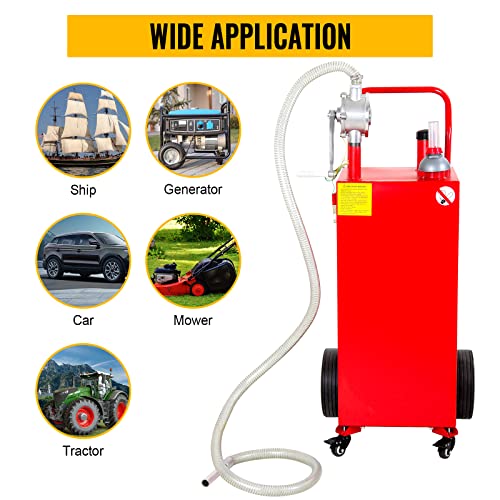 KODOM 35 Gallon Gas Caddy, Portable Fuel Storage Tank, Large Gasoline Container Diesel Can with Pump Rolling and Solid Rubber Wheels for Boat ATV Car Motorcycle UTV Red