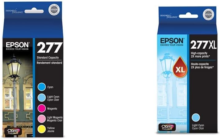 EPSON T277 Claria Photo HD Ink Standard Capacity 5 Color Cartridge Combo Pack & T277 Claria Photo HD -Ink High Capacity Light Cyan -Cartridge (T277XL520-S) for Select Epson Expression Printers