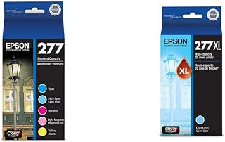 Epson T277920-S 277, Colour Ink Cartridges, C/M/Y/Lc/Lm 5-Pack, Multicolour & T277XL520 Claria Photo Hi-Definition Light Cyan High Capacity Cartridge Ink