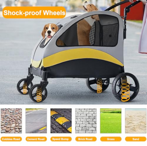 BingoPaw Schwerlast Hundebuggy für Hunde: 2 in 1 Hundewagen mit abnehmbar Trennwand für 2 kleine oder mittelgroße Hunde, Faltbarer Hunde Kinderwagen Transportwagen bis 42kg