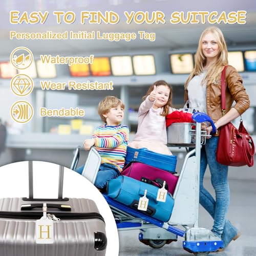 Image of Initial Luggage Tags for Suitcases, Cute Embroidered Letter Luggage Bag Suitcase Identifier Name Baggage Tag, PU Leather Travel Luggage Tags, Bag Tags for Men Women Kids Luggage Handbags(White H)