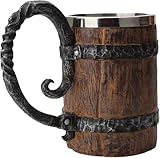 Handgemachter Doppelwand-Bierkrug im Wikinger-Fass-Design - Rustikale Carving-Deko aus Edelstahl für Bar & Restaurant