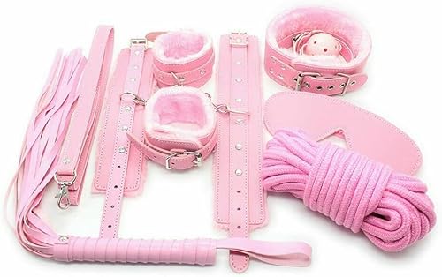 askany Sex Bondage BDSM Kit Restraints -Upgrade 7PCS Sets with Adjustable Handcuffs Collar Ankle Cuff Blindfold Feather Tickler Adult Games Sex Toys for Men Women and Couples Foreplay (Pink Colour)
