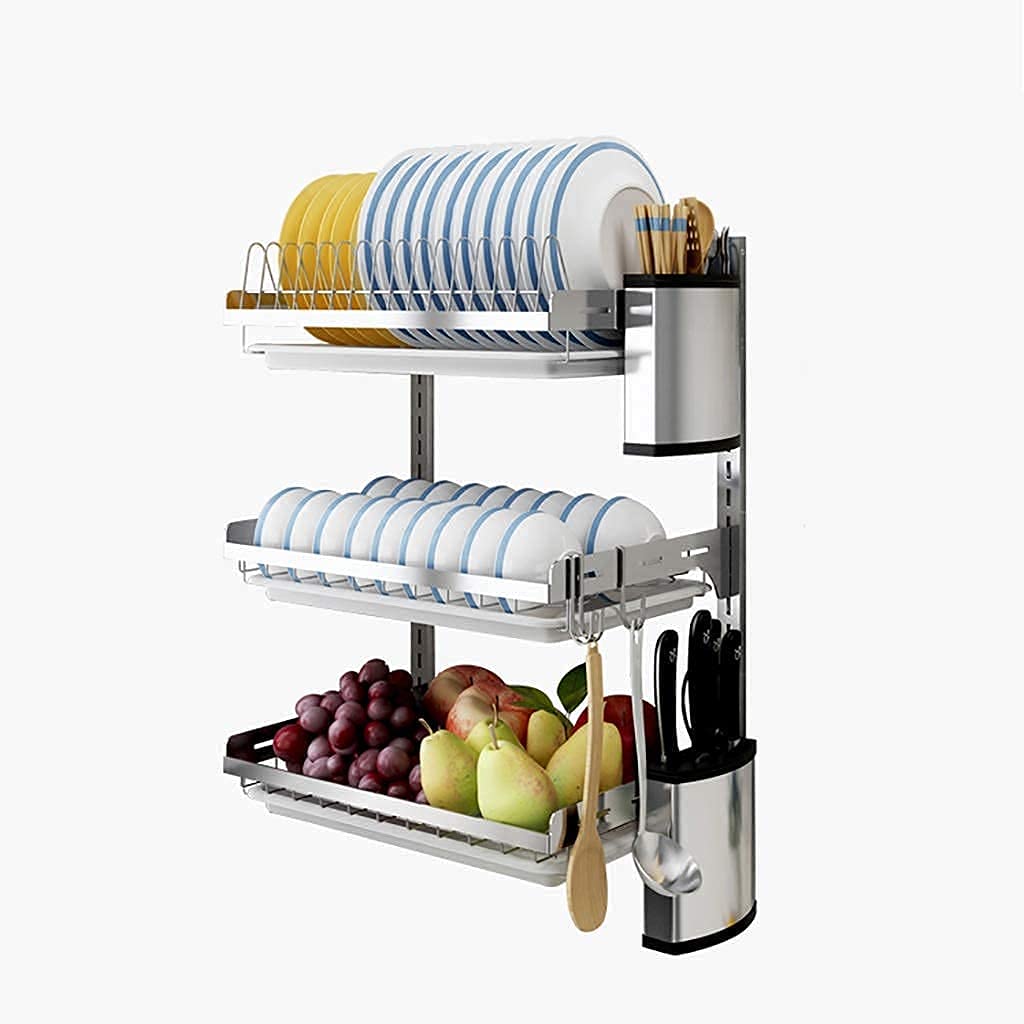 Rejilla para Platos de Acero Inoxidable 201 de 3 Capas para Montaje en Pared, escurridor de Platos, Rejilla para Cocina, instalación Perforada.