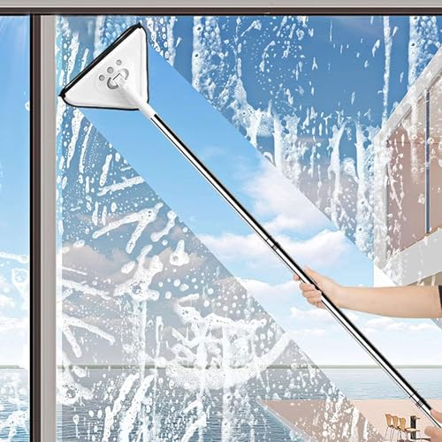 Image of Wall mop Cleaner with Long Handle,Triangle Microfiber Dust Mop Baseboard Cleaner Tool Ceiling Washer Window Washing Kit with Extension Pole2 Removable Washable Replacement