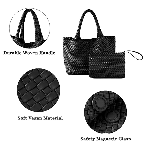 Image of Woven Tote Bag for Women Vegan Leather Handwoven Bags with Small Purse