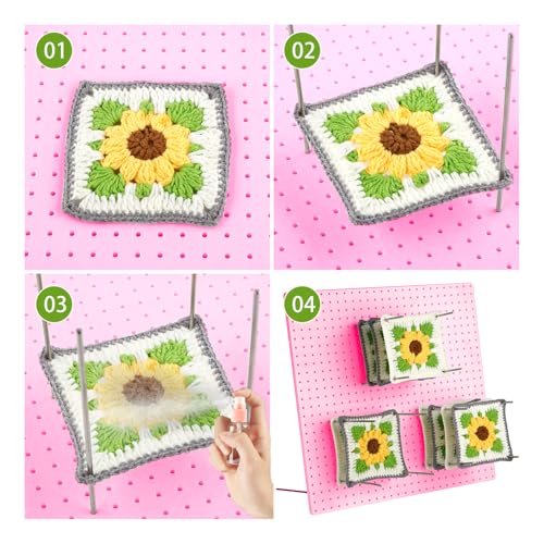 Image of wuher 13''Granny Square Blocking Boards for Crochet Projects, Crochet Blocking Board with 20 pegs, Large-Sized Plastic Blocking Board is a Gift for Crochet Enthusiasts and Beginners (Pink)