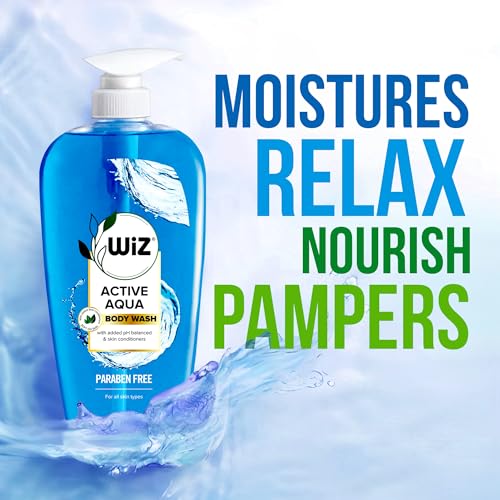Image of wiz LIQUID SOAP Wiz Body Wash Active Aqua - 5L Refill Pack|Shower Gel For A Cool,Refreshing&Cleanse|Enriched With Skin Conditioners&Glycerine|Paraben-Free Formula|Soft,Glowing&Hydrated Skin
