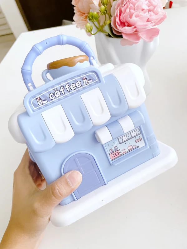 Image of Money Saving Bank with Coin Slot / /Creative Cartoon Design Money Bank / /Plastic Piggy Bank for Boys & Girls (Pack of 1) (Coffee Shop - Blue)