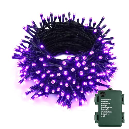 PhilzOps Halloween Deko Lichterkette, 10M 100 LED Außen Weihnachtsdeko Lichterketten Lila Batterie 8 Modi Wasserdicht Innen Außen Herbst Beleuchtung für Garten Balkon Hof Hause Baum Geburtstag Party