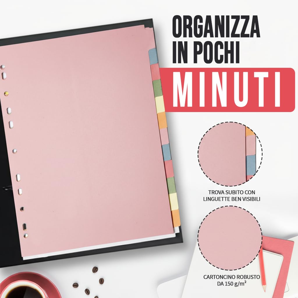 Divisori per raccoglitori con linguette A4 12 parti a 3 anelli