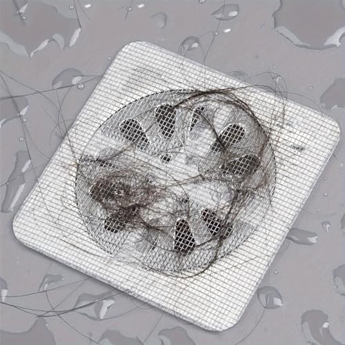 Image of HASTHIP 20Pack Shower Hair Drain Catcher Bathroom Mesh Stickers 4x4 3PCS
