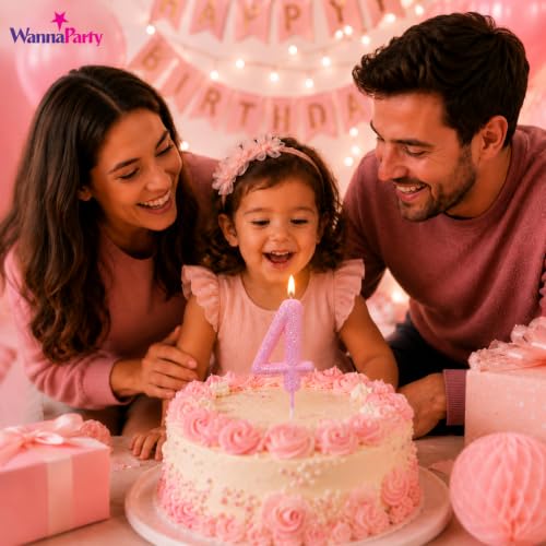 Image of Wanna Party Glitter Designer Pink Number 4 Birthday Candle, Numerical Cake Candle for 4th Birthday, Cake Cutting, Party Decoration & Celebration Supplies - 1PC
