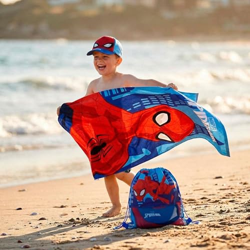 Ensemble serviette, casquette et sac à dos Spiderman pour plage et piscine - Set d'été complet pour enfants Spiderman avec casquette, serviette et sac, idéal pour vacances et excursions – vue 6