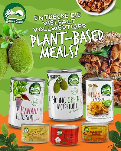 Nature’s Charm Jackfrucht in Lake I Salzig eingelegte, junge grüne Jackfruit I Ideal als pflanzlicher Fleischersatz für vegane Bowls, Sandwiches und Pfannengerichte I 1 x 565 g