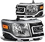 Factory Style Front Bumper Headlight Head Lamps Compatible with Ford Flex 13-19, Driver and Passenger Side, Black Housing Amber Corner