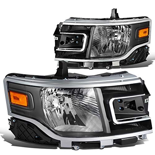Factory Style Front Bumper Headlight Head Lamps Compatible with Ford Flex 13-19, Driver and Passenger Side, Black Housing Amber Corner