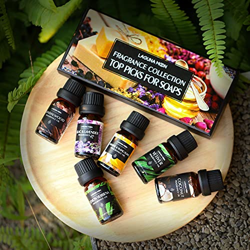 Fragrance Oils Collection - 6Pc Gift Set For Diy Candle Making, Soap Scents, Diffusers - Sandalwood, Lilac & Lavender, Lemon Verbena, Jasmine & Ylang Ylang, Vetiver, Coconut - Top Picks For Soap #TOP6