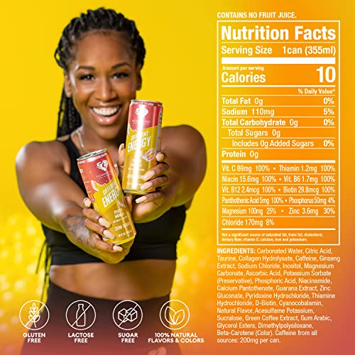 Women's Best Energy Drink, Different Energy Drink, 200Mg Natural Caffeine, Crafted With Hydrolyzed Collagen, Packed With Electrolytes, Sugar-Free, Gluten-Free, 100% Natural Flavors & Colors (12 Count, Peach Mango) #TOP1