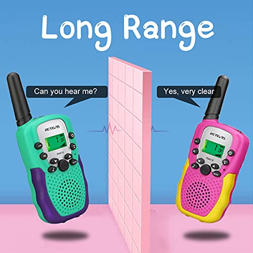 Retevis Ra18 Walkie Talkies For Kids 4 Pack,Toys Radio With 22 Ch Lcd Flashlight For 6-12 Year Old Girls Boys,Long Range Family, Camping Party(Pink&Green) #TOP4