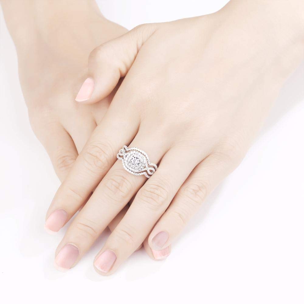 Newshe 3 Piezas 925 Anillos de Boda de Plata esterlina para Mujeres 2.1Ct AAAAA CZ Juego de Anillos de Compromiso joyería clásica tamaño 5-12
