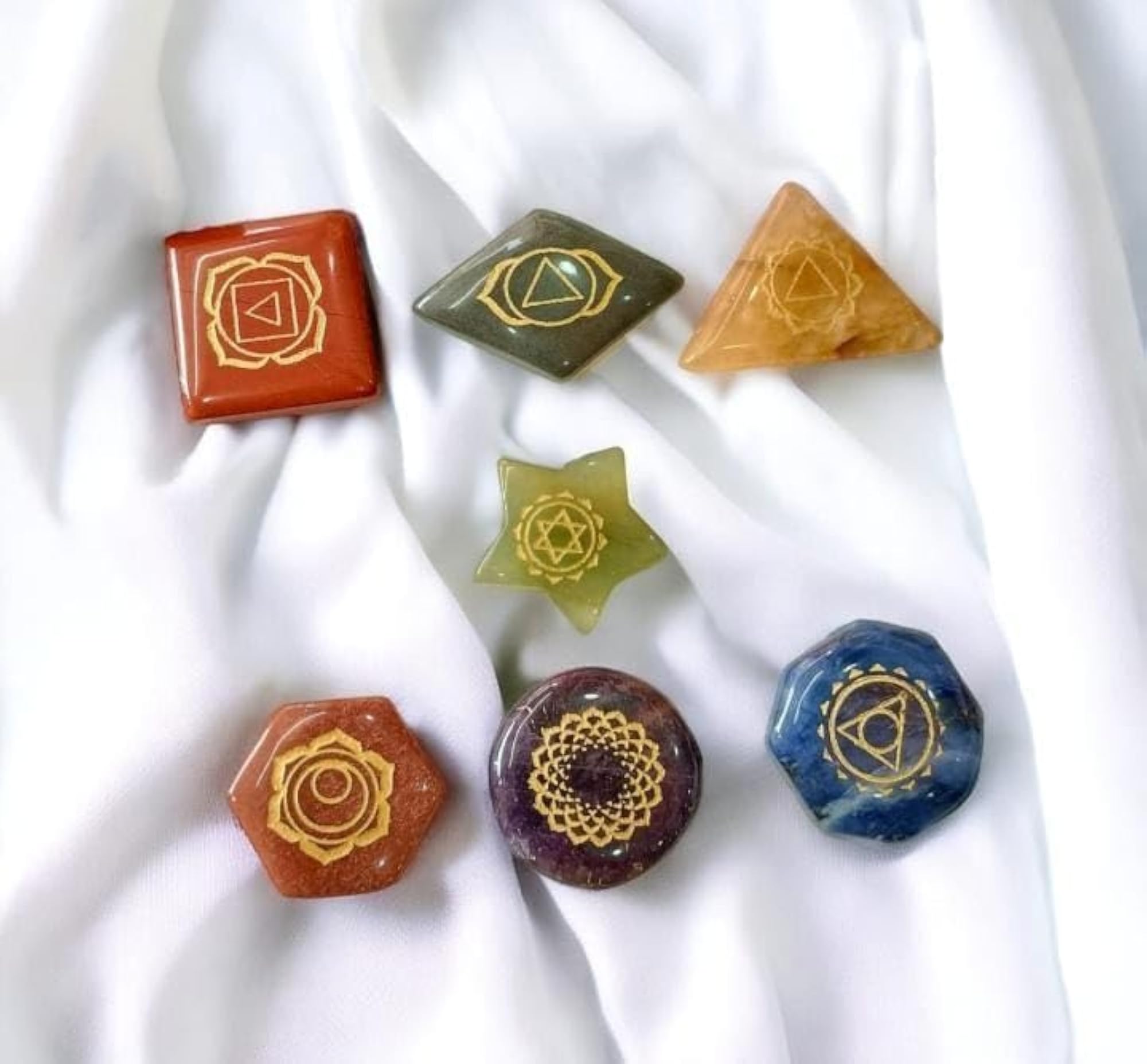 7 Chakra Healing Stones Set with Sacred Geometry Symbols