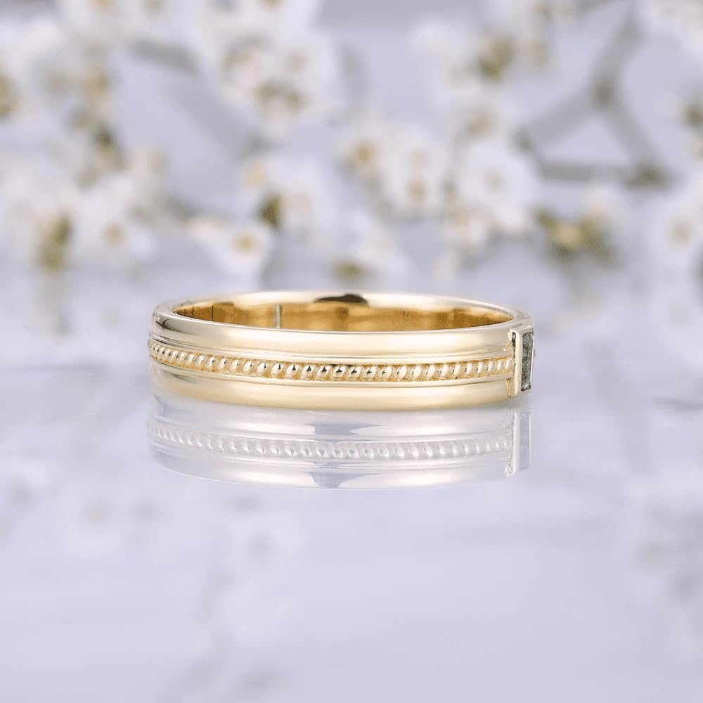 Aihpos Men Wedding Ring Vintage Moss Agate Wedding Band For Men Women 10k 14k 18k Gold Stackable Rings Unisex Promise Anniversary Rings For him/her