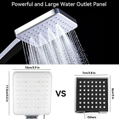 Shower Head and Hose, ENSINE Updated Square High Pressure Shower Head Set with Hose 1.5m, Universal Handheld Power Shower Head with 6 Mode, Single-Hand Adjustable Shower Head for Bathroom,Chrome