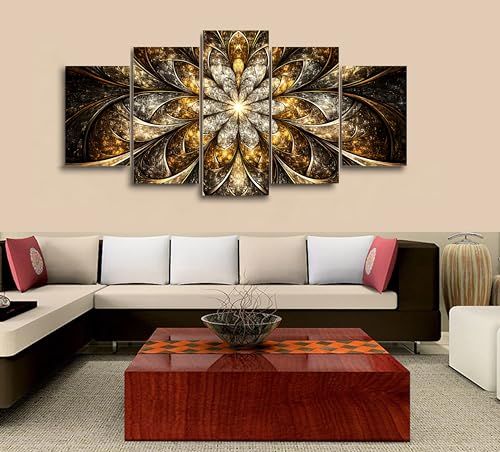 5 Panel Canvas Wall Art Gold Mandala Pattern Artwork Five