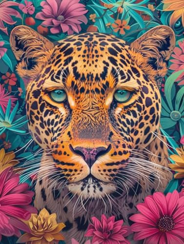 Kit Complet Diamond Painting Adulte Léopard et Fleurs 40x50cm T0-336