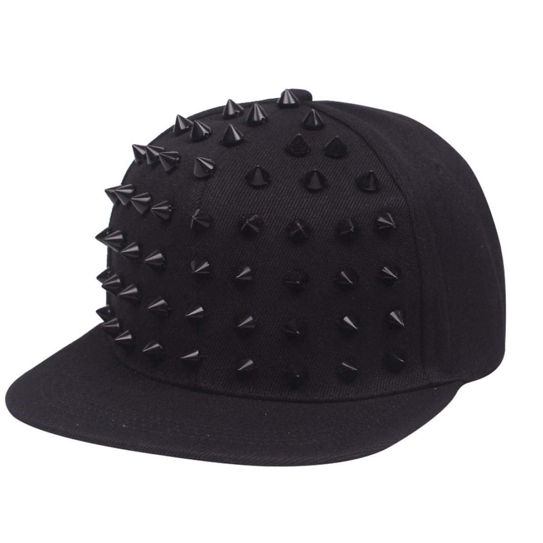 Amoyer Unisex Black Punk Studded Baseball Hip-Hop Hat Adjustable Snapback Spike Rivet Stud Cap