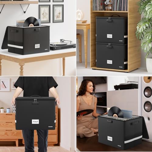 DocSafe Caixa de armazenamento de discos de vinil à prova de fogo com fechadura, grande organizador