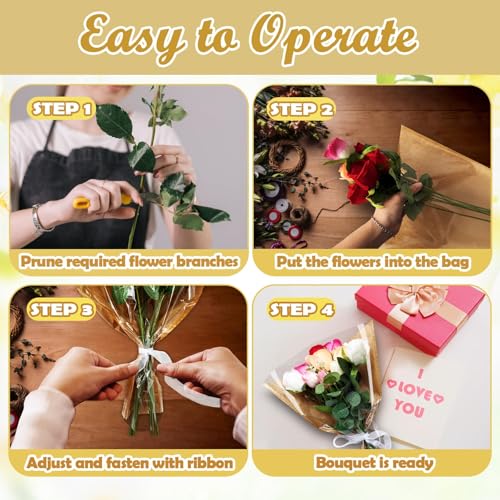 Srmayyi 100 PCS Flower Bags for Bouquets, Kraft Flower Wrapping Bags, Floral Wrapping Paper, 15.8" x 13.8" x 3.9" for Multiple Occasions by Srmayyi - Image 4