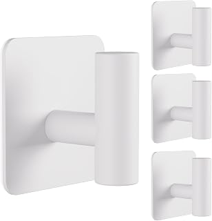 Aikzik 4 Pack Large Heavy Duty Wall Hooks - 26lb Max, Stainless Steel Adhesive Towel Hook, Shower Hooks for Hanging Towel, Coat, Robe, Wall Hook for Use in Bathroom, Kitchen and Door, White