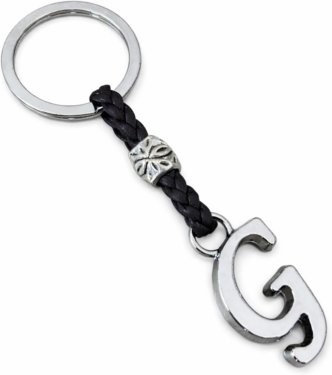 ASTER ALHELÍ - Portachiavi con Iniziali del Nome Personalizzato - Portachiavi Cuoio Lettere e Perline in zama placcate in Argento - Uomo o da Donna con Iniziale - Ideale per i Regali