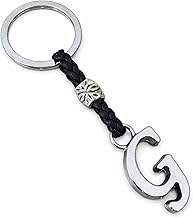 ASTER ALHELÍ - Keyring with Personalised Name Initials - Leather Keyring Letters and Beads in Zamak Plated in Silver - Men or Women with Initial - Ideal for Gifts (G)