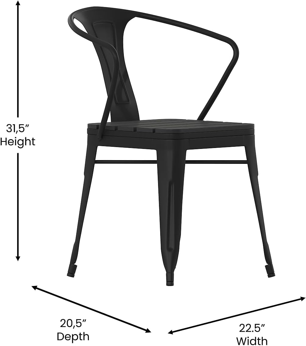 Flash Furniture Helvey Commercial 5 Piece Table and Chairs Set - 4 Black Metal Chairs with Poly Resin Seats - Black 31.5" Square Table with Poly Resin Top