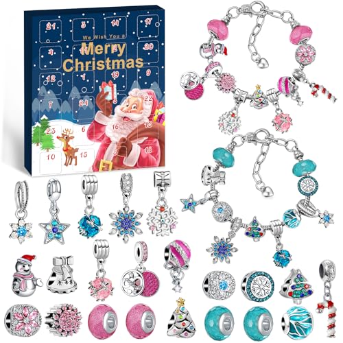 WEVOL Calendario Adviento 2026 Kinder Niñas, Calendario de Adviento Joyas Kit para Hacer Pulseras Manualidades Regalos para Niñas, DIY Pulsera Calendario Adviento Regalo Niña 5 6 7 8 9 10 11 12 Años