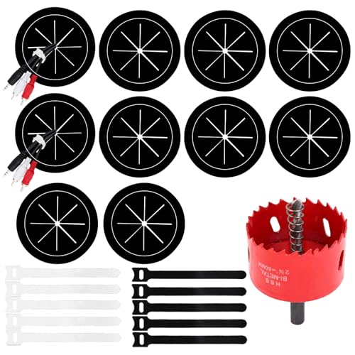 10 Stück Kabeldurchführung mit Lochsäge 60mm,Kabeldurchführung Schreibtisch mit 10 Kabelbinder für Tisch Büro Arbeitsplatten,Kabeldurchlass Schreibtisch (Schwarz)