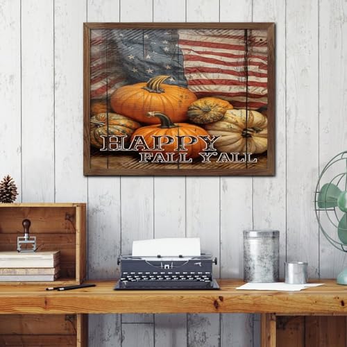 Panneau mural bois Happy Fall Y'all 40,6x50,8 cm deco murale table de ferme automne